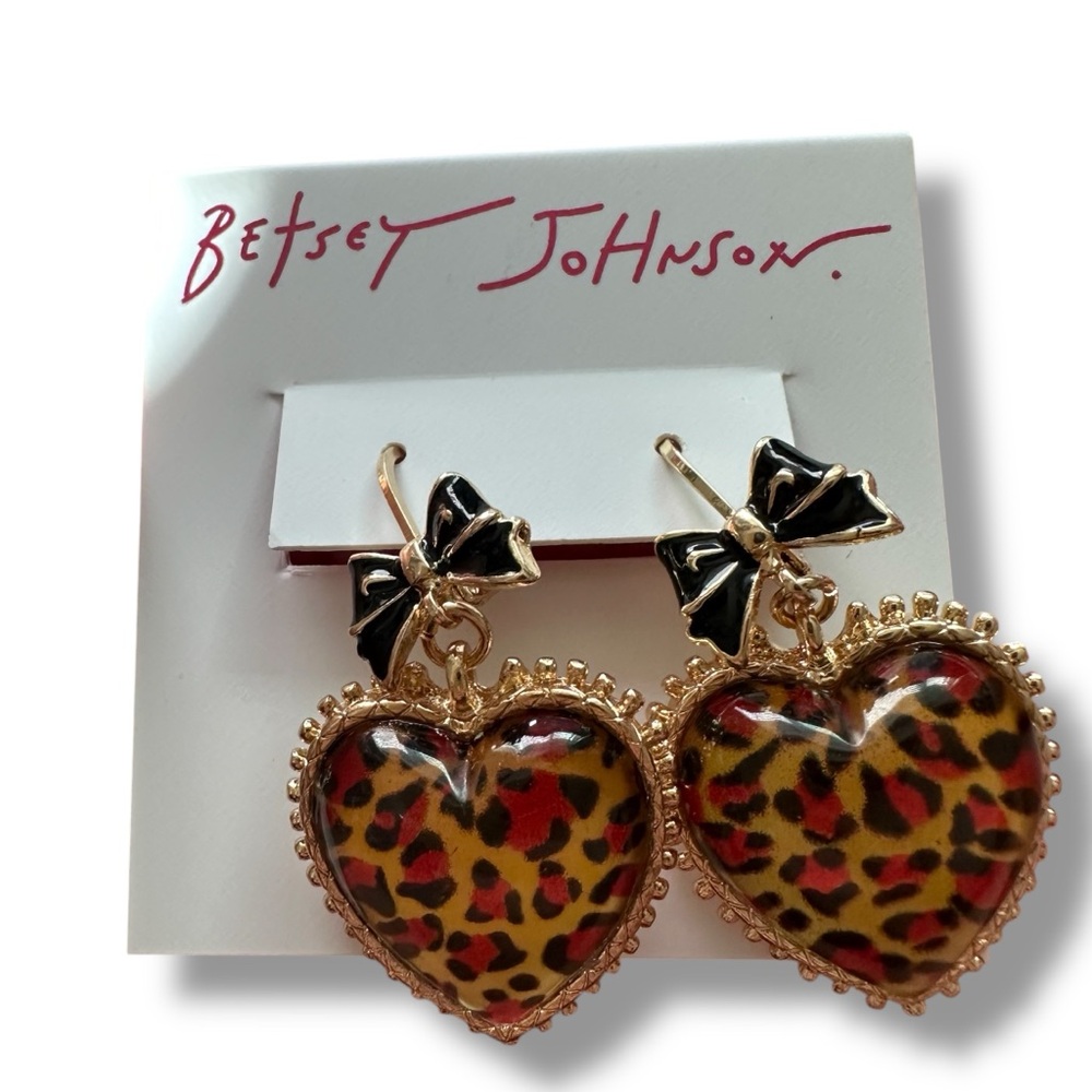 Betsey Johnson Leopard Heart Earrings